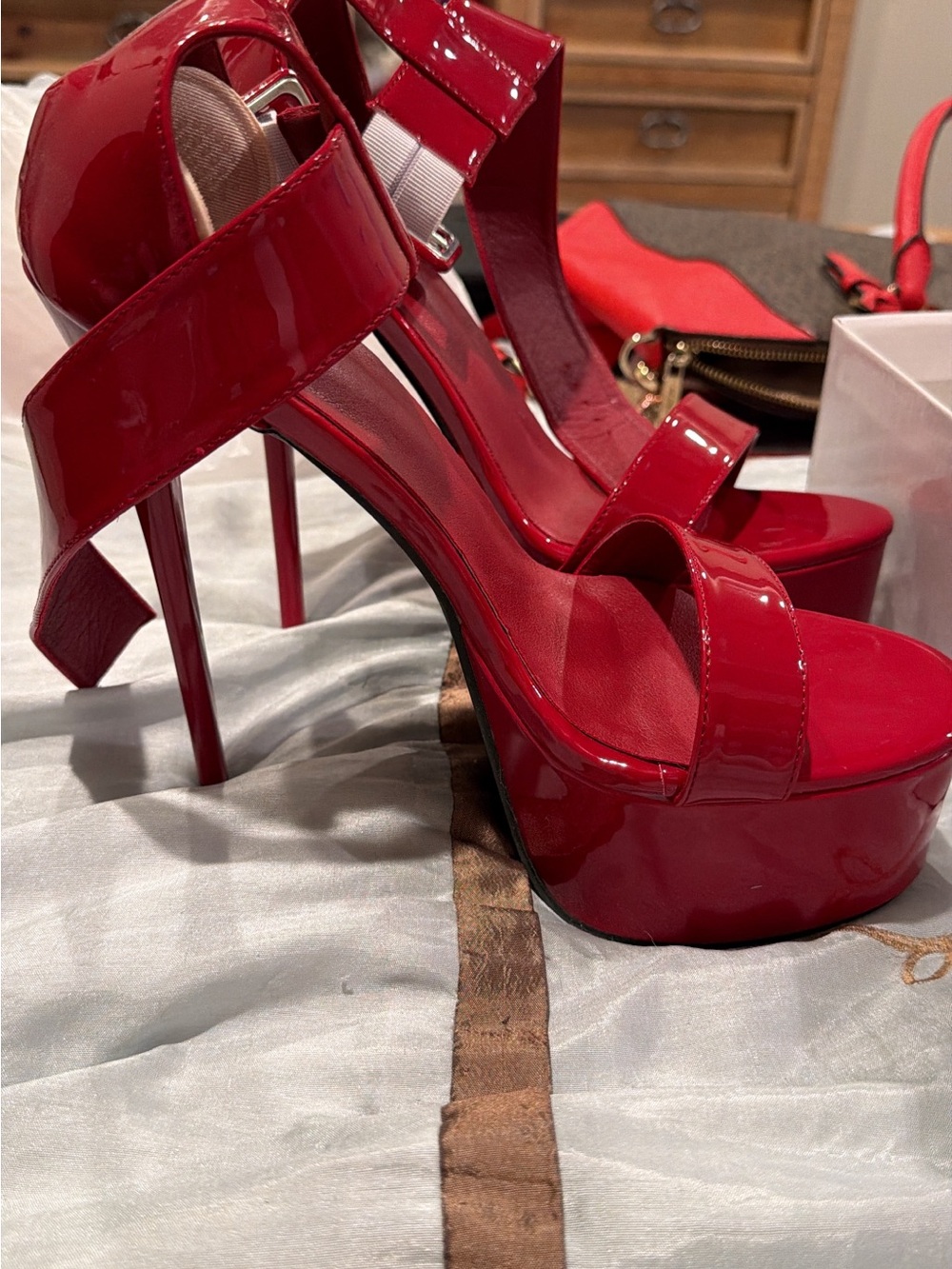 Red Patent Platform High Heel Sandals - Women